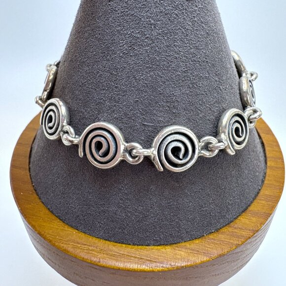 Jewelry - VTG Sterling Silver 925 Spiral Link Chain Bracelet Toggle Clasp Size 7.5" Fit